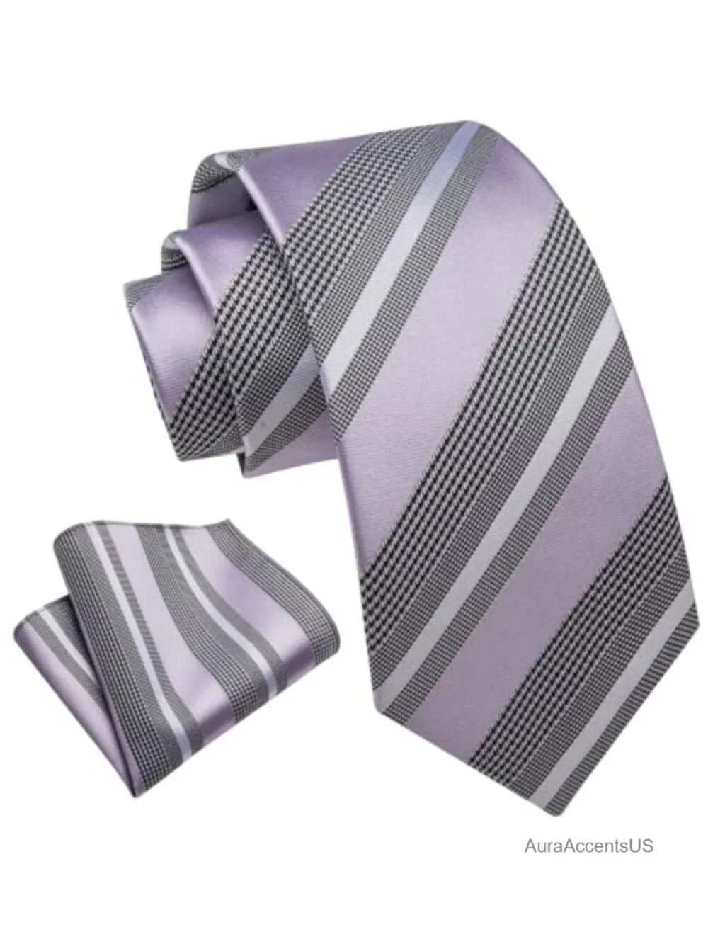 Silk Blend Tie & Pocket Square Set with Gift Box - Navy Stripe for Wedding